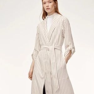 Babaton Aritzia Kahlo Robe Jacket Cream Black Stripe Belted Roll Tab